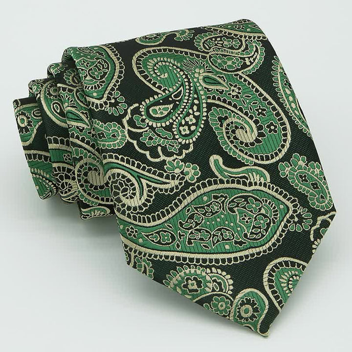 Set di 3 cravatte da uomo con motivo Paisley verde e nero