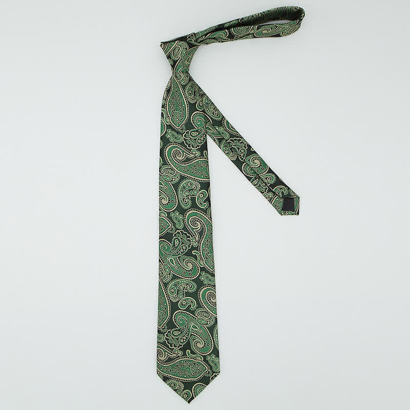 Set di 3 cravatte da uomo con motivo Paisley verde e nero