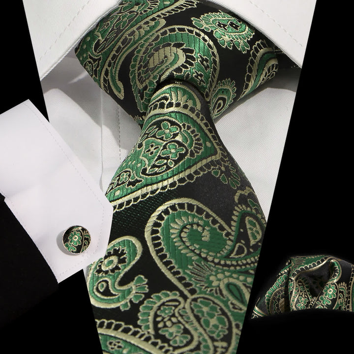 Set di 3 cravatte da uomo con motivo Paisley verde e nero
