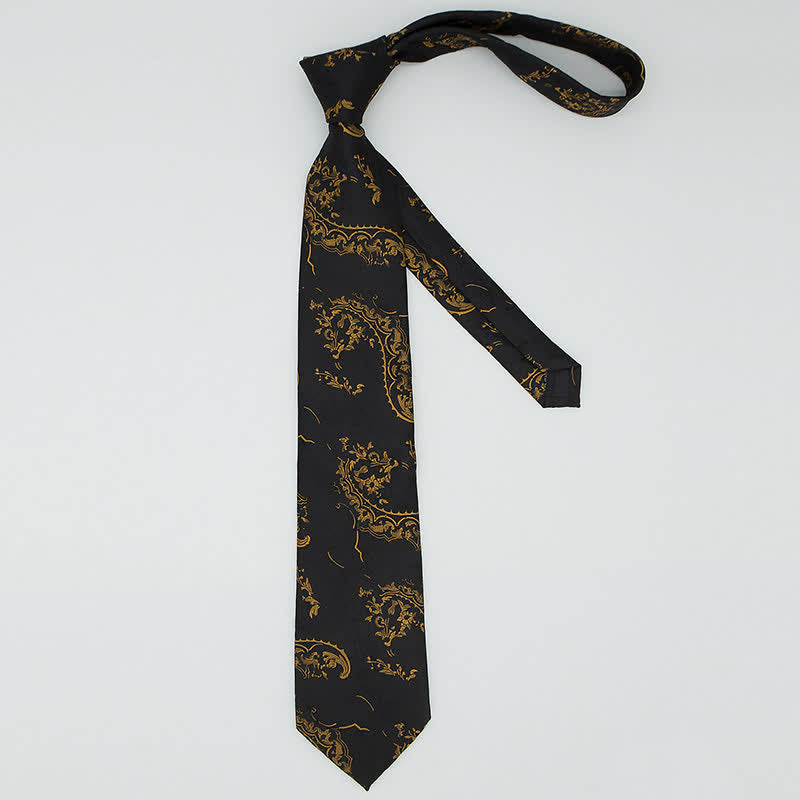 Set di 3 cravatte da uomo con ricamo Paisley squisito in oro e nero