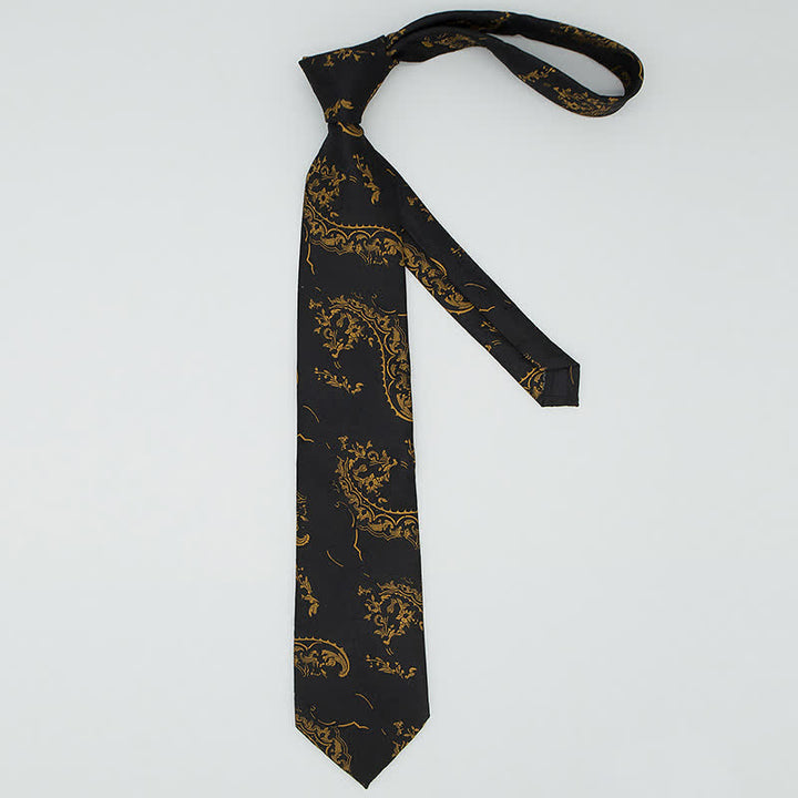 Set di 3 cravatte da uomo con ricamo Paisley squisito in oro e nero