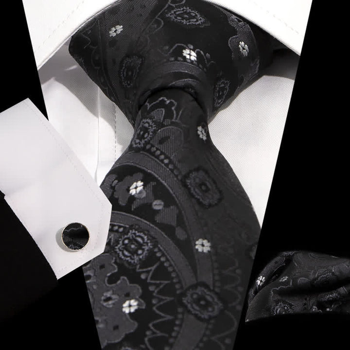 Set di 3 cravatte classiche da uomo con piccoli fiori bianchi e neri