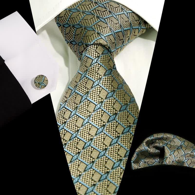 Set di 3 cravatte a quadri Gentlement da uomo - Azzurro cielo e cachi - image 15