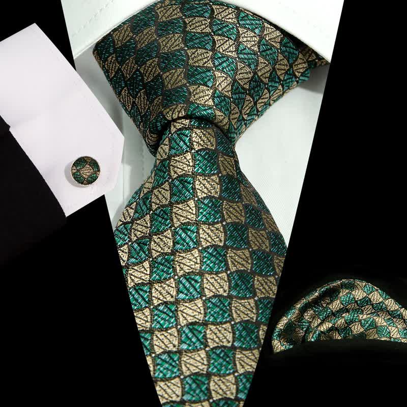 Set di 3 cravatte a quadri Gentlement da uomo - Verde e oro - image 0
