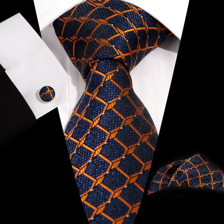 Set di 3 cravatte a quadri Gentlement da uomo - Blu navy e arancione - image 5