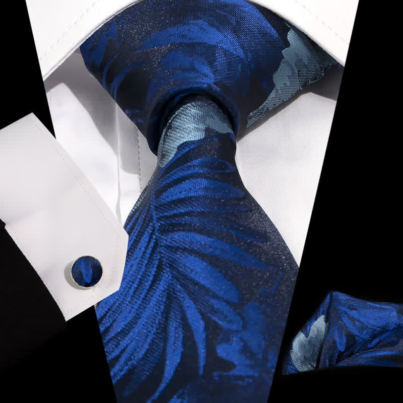 Set di 3 cravatte da uomo eleganti blu navy e blu cielo con fiori - Blu navy e azzurro cielo - image 0