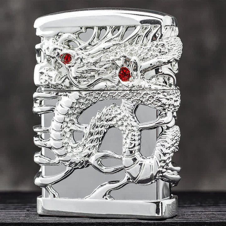 Accendino a cherosene ricaricabile Carving Domineering Dragon - Argento - image 8