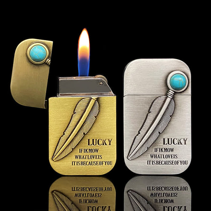 Accendino ricaricabile a butano finto turchese Feather Relief