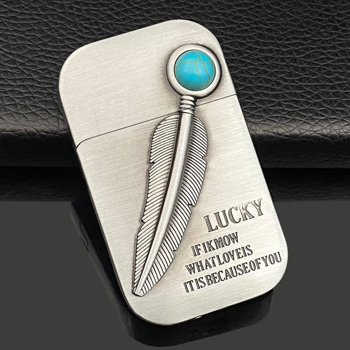 Accendino ricaricabile a butano finto turchese Feather Relief