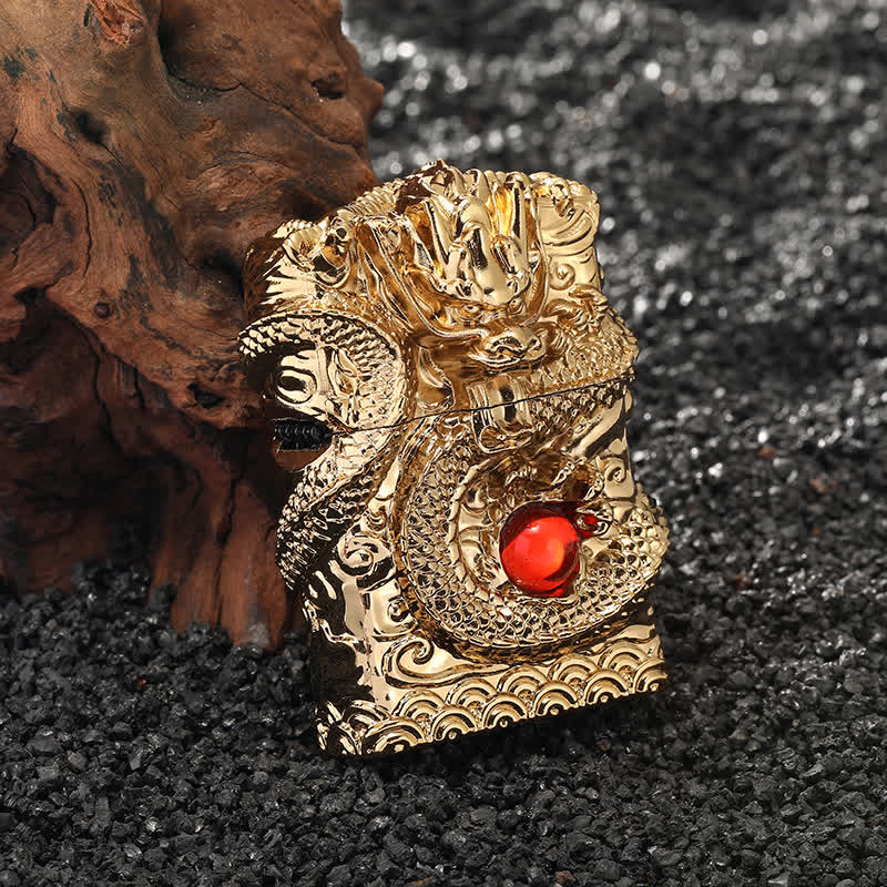 Accendino a cherosene ricaricabile con design retrò a forma di drago intagliato - Oro - image 0