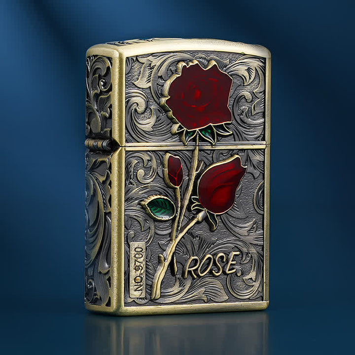 Accendino portatile a cherosene ricaricabile con fiori di rosa