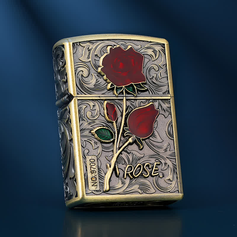Accendino portatile a cherosene ricaricabile con fiori di rosa - Bronzo - image 0