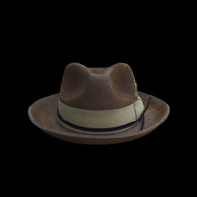 Cappello da cowboy in feltro con decorazione di piume invecchiate color cammello - image 2