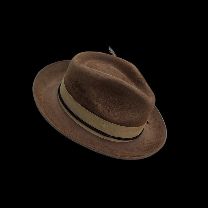 Cappello da cowboy in feltro con decorazione di piume invecchiate color cammello - image 4