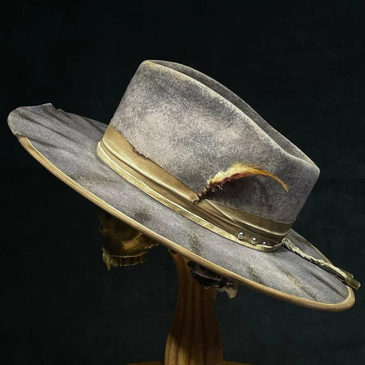 Cappello da cowboy con piume Fedoras grigio scuro vecchio stile