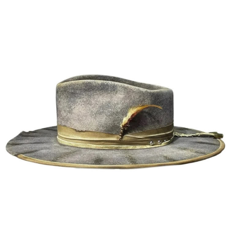 Cappello da cowboy con piume Fedoras grigio scuro vecchio stile
