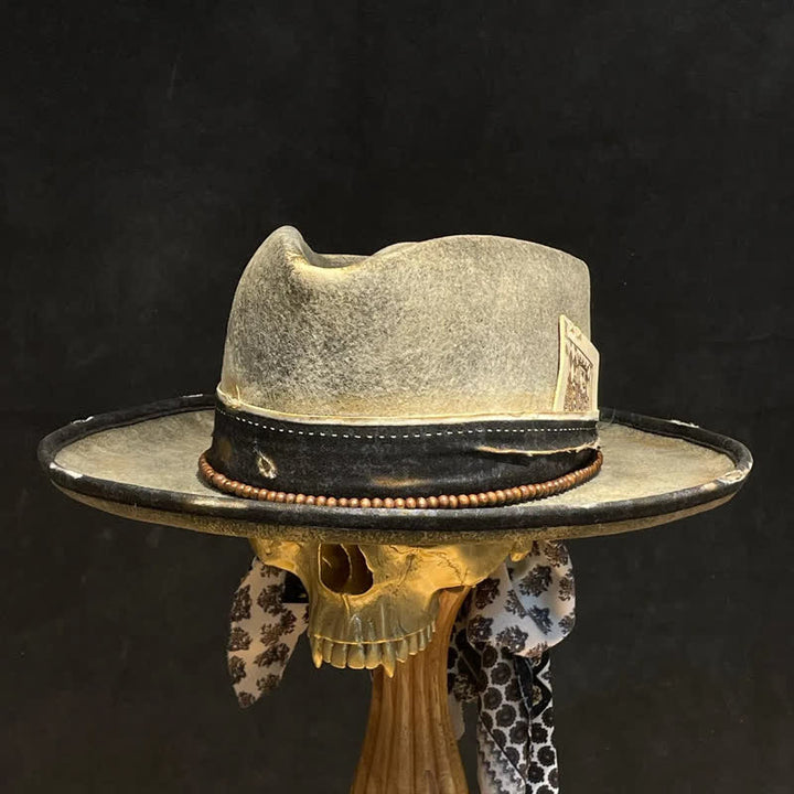 Cappello da cowboy vintage grigio chiaro e nero da re del poker