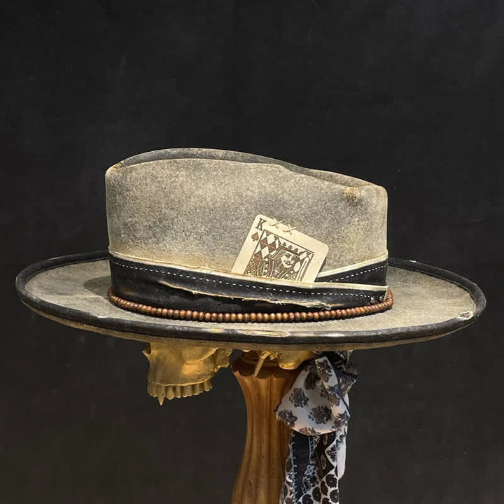 Cappello da cowboy vintage grigio chiaro e nero da re del poker