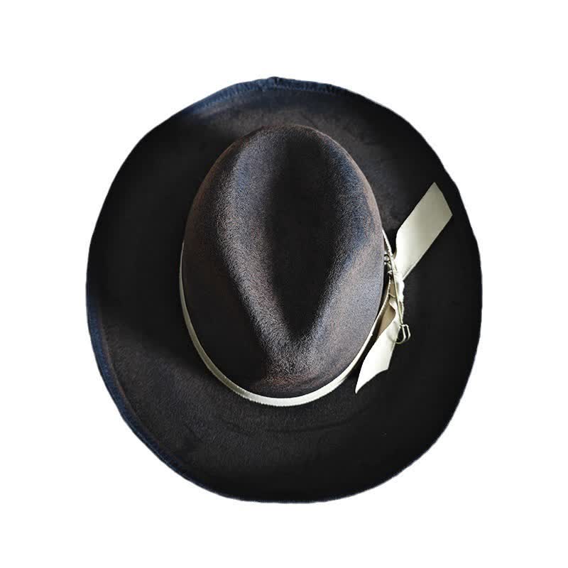 Cappello da cowboy con nodo a nastro in lana nera Fedora