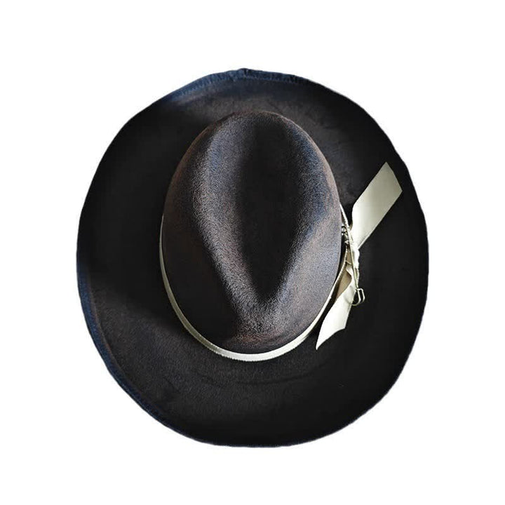 Cappello da cowboy con nodo a nastro in lana nera Fedora