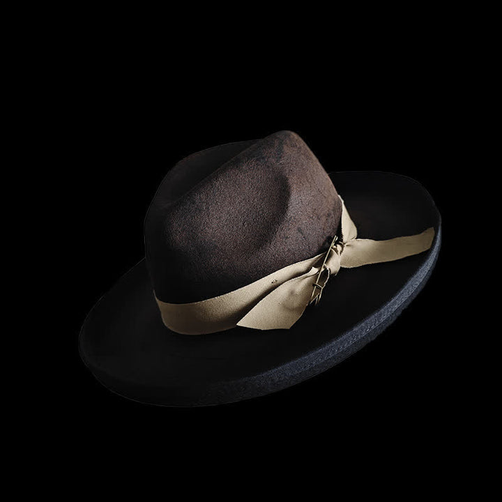 Cappello da cowboy con nodo a nastro in lana nera Fedora