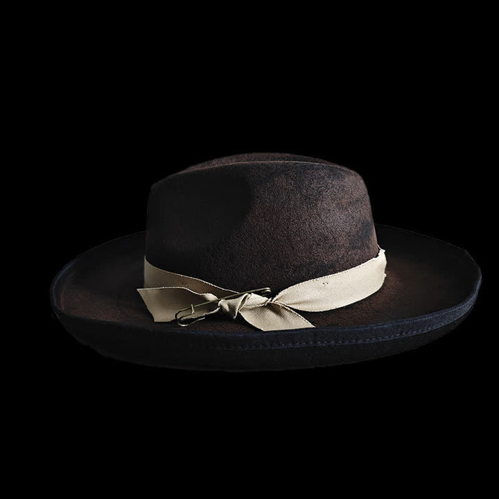 Cappello da cowboy con nodo a nastro in lana nera Fedora