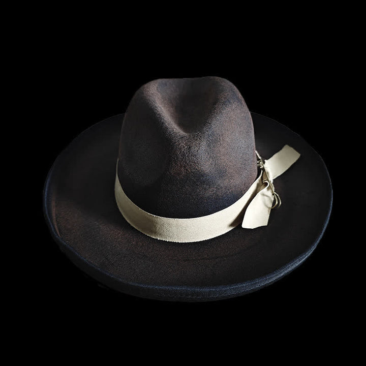 Cappello da cowboy con nodo a nastro in lana nera Fedora
