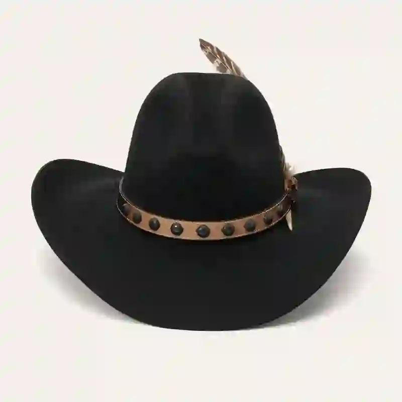 Cappello da cowboy con dettagli in piume borchiate e rivetti occidentali - Nero - L (23 1/4"-23 5/8") - image 5