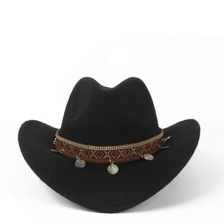 Cappello da cowboy retrò a tesa larga con fascia in corda intrecciata