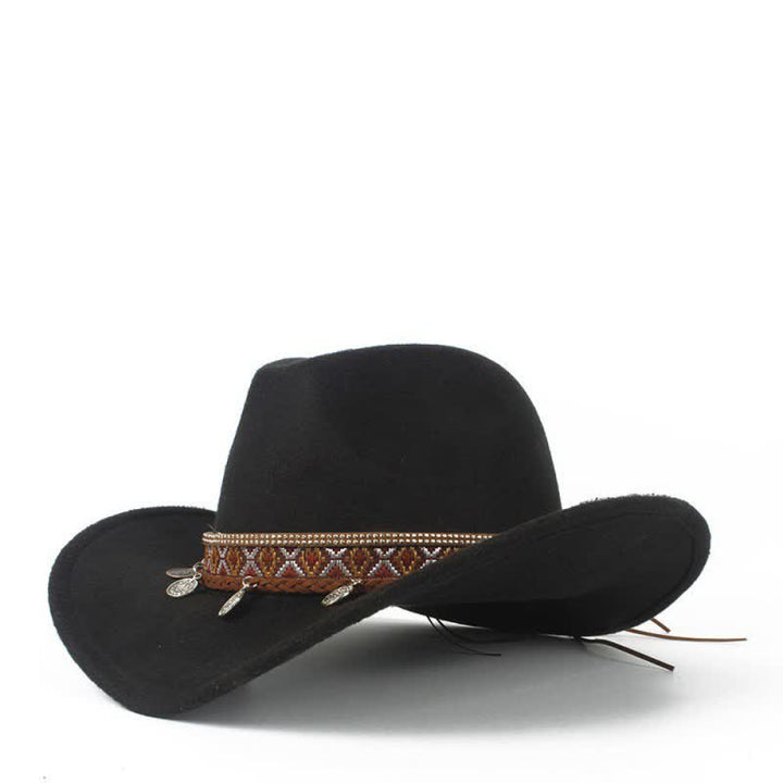 Cappello da cowboy retrò a tesa larga con fascia in corda intrecciata