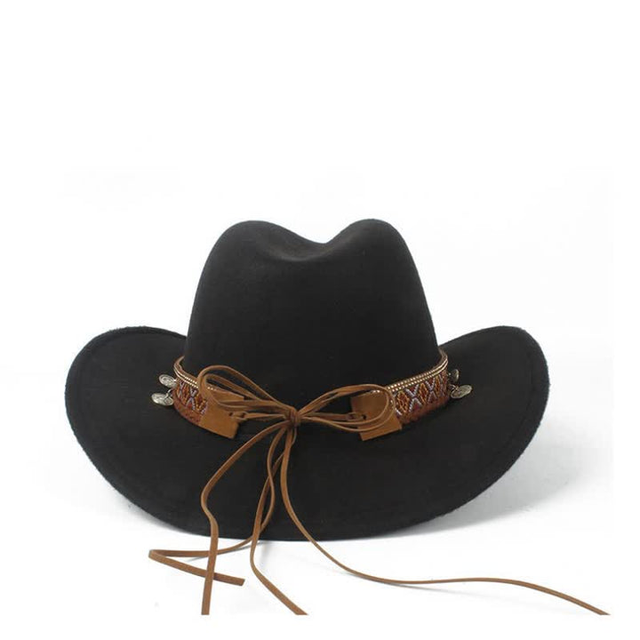 Cappello da cowboy retrò a tesa larga con fascia in corda intrecciata