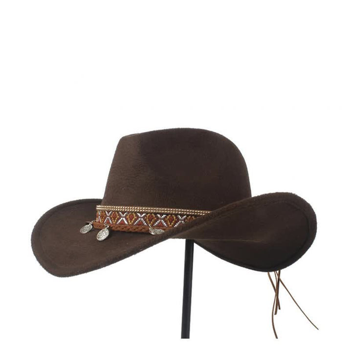 Cappello da cowboy retrò a tesa larga con fascia in corda intrecciata