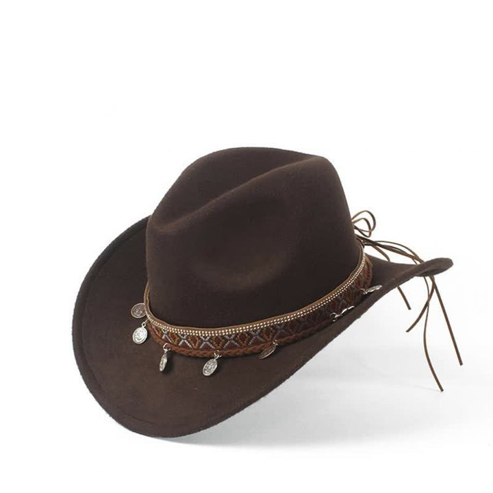 Cappello da cowboy retrò a tesa larga con fascia in corda intrecciata