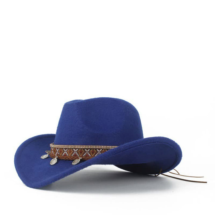 Cappello da cowboy retrò a tesa larga con fascia in corda intrecciata