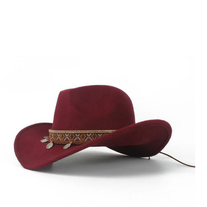Cappello da cowboy retrò a tesa larga con fascia in corda intrecciata