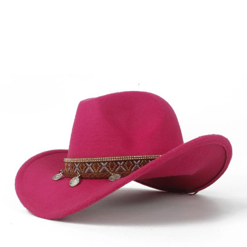 Cappello da cowboy retrò a tesa larga con fascia in corda intrecciata