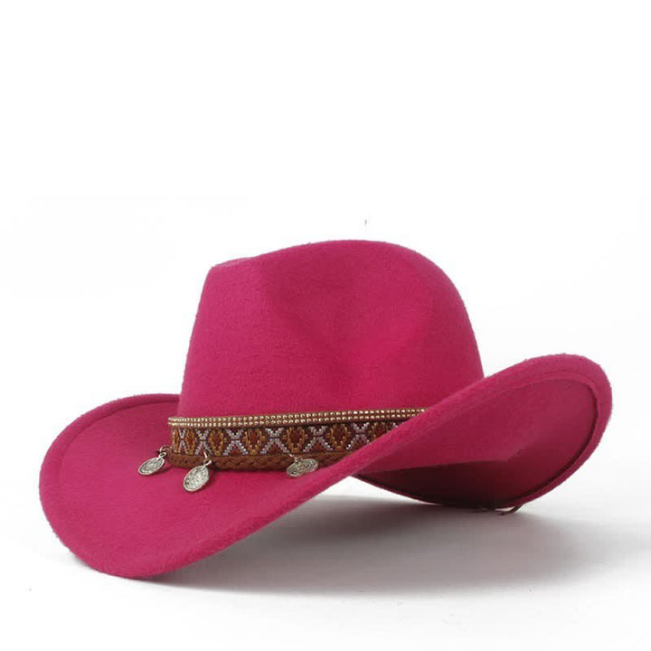 Cappello da cowboy retrò a tesa larga con fascia in corda intrecciata