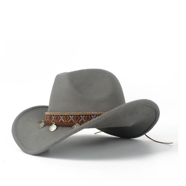 Cappello da cowboy retrò a tesa larga con fascia in corda intrecciata