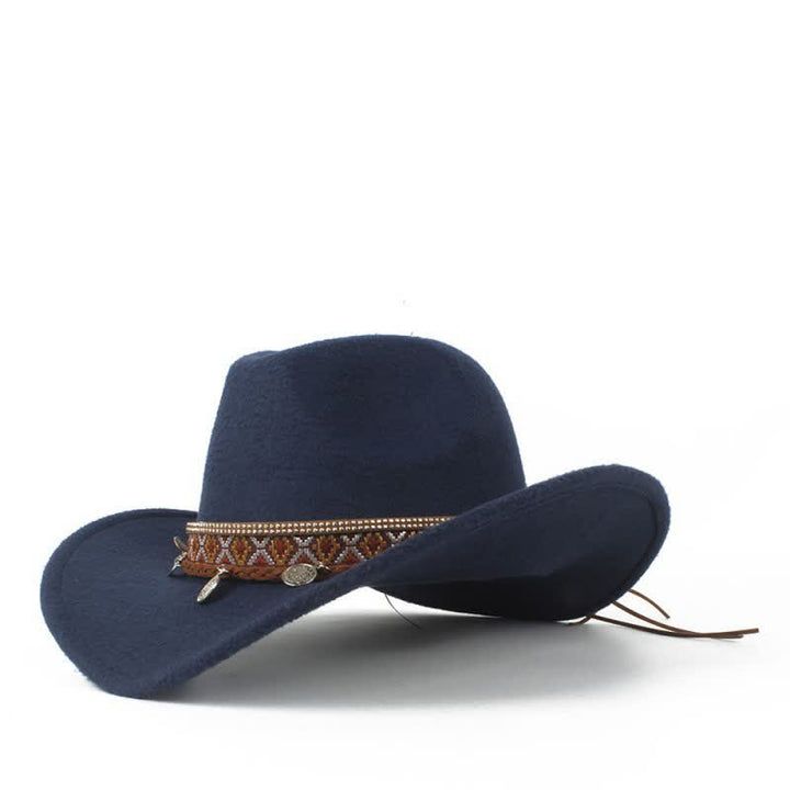 Cappello da cowboy retrò a tesa larga con fascia in corda intrecciata