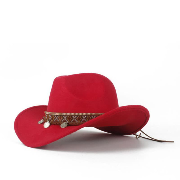 Cappello da cowboy retrò a tesa larga con fascia in corda intrecciata