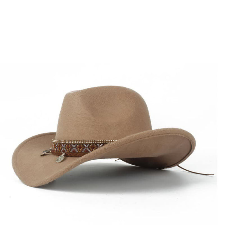Cappello da cowboy retrò a tesa larga con fascia in corda intrecciata