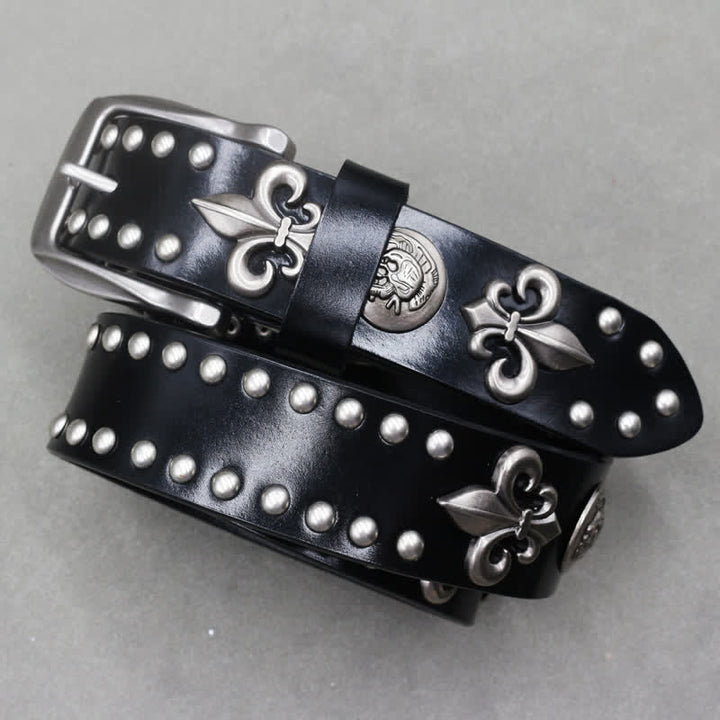 Cintura in pelle gotica con 2 file di borchie in argento e teschio