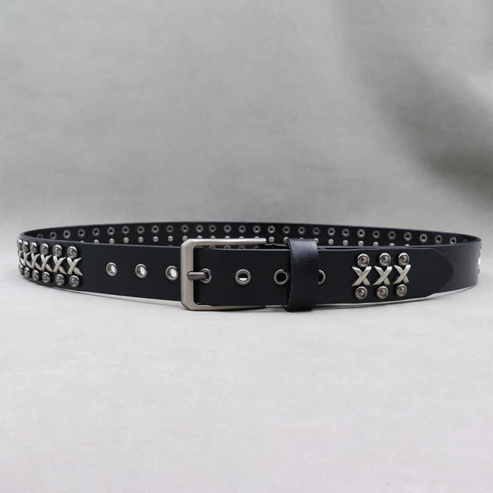 Cintura in pelle con borchie punk rock a 3 file Cross & Circle