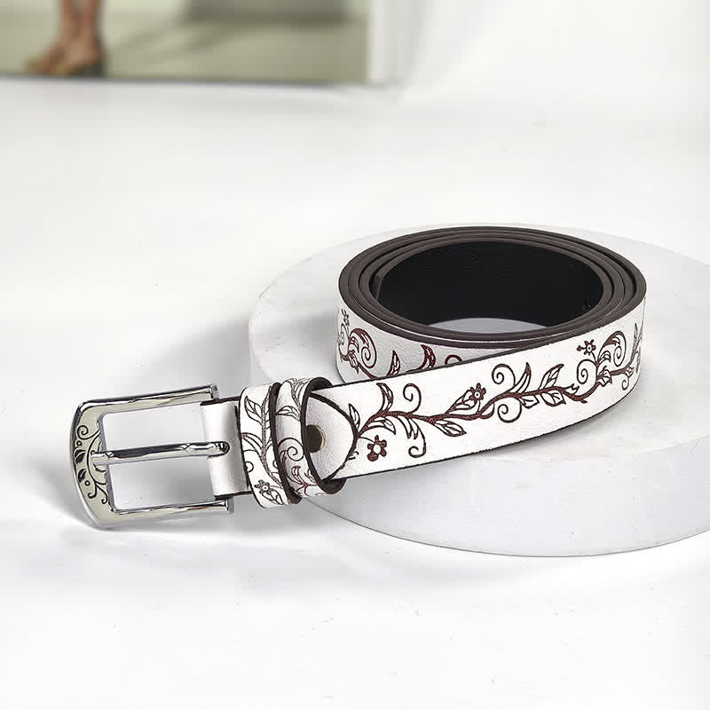 Cintura in pelle con motivo a foglie e fiori in rilievo da donna