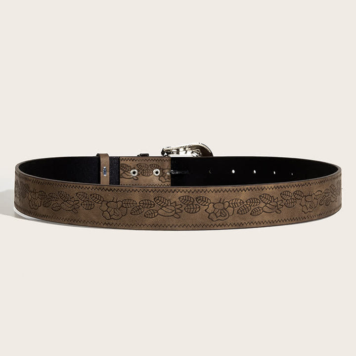 Cintura in pelle con motivo in rilievo a foglie di rose da donna