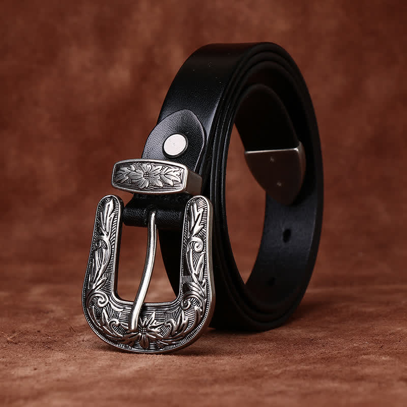 Cintura in pelle stretta in stile western con fibbia intagliata retrò