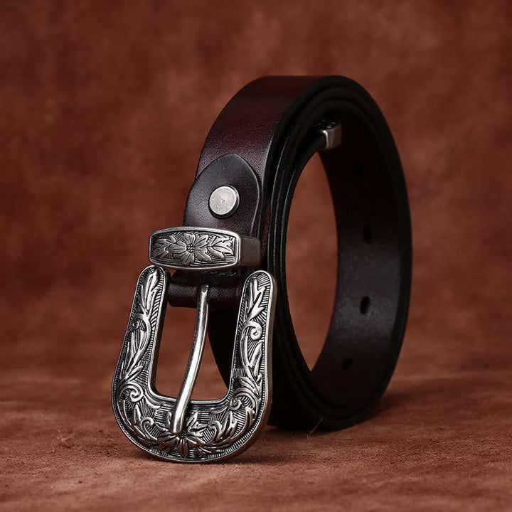 Cintura in pelle stretta in stile western con fibbia intagliata retrò