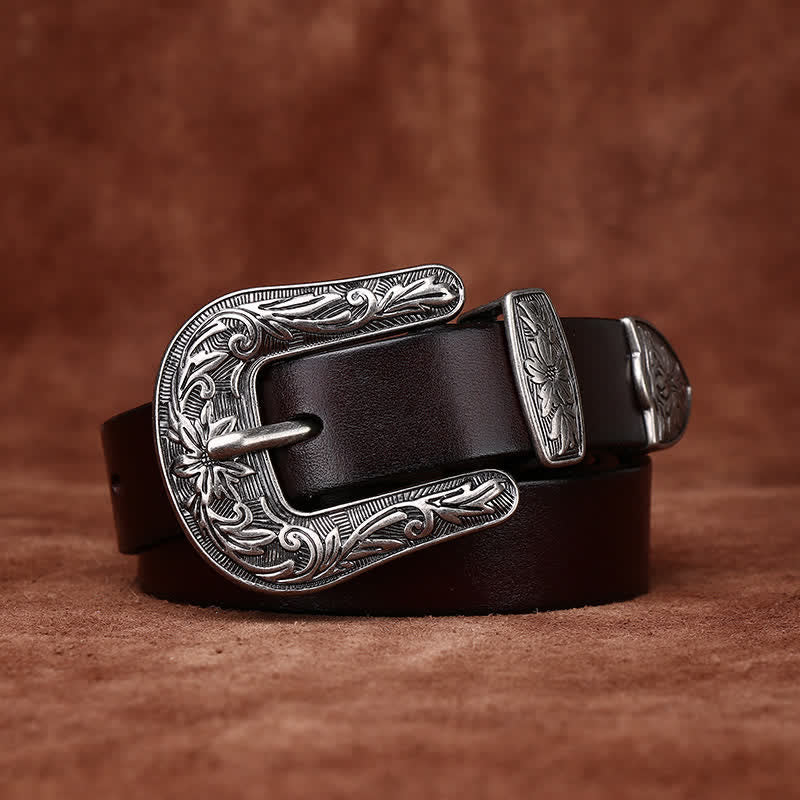 Cintura in pelle stretta in stile western con fibbia intagliata retrò