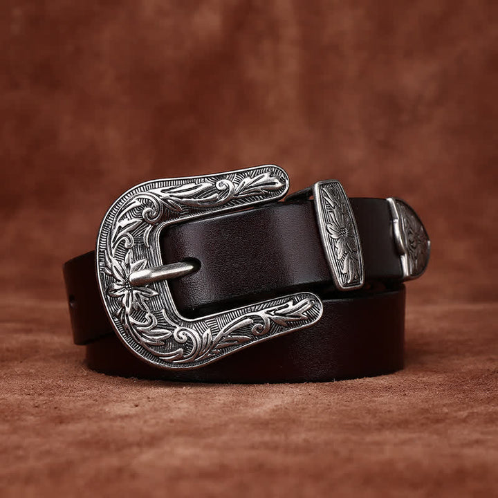 Cintura in pelle stretta in stile western con fibbia intagliata retrò