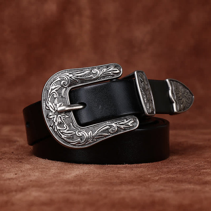 Cintura in pelle stretta in stile western con fibbia intagliata retrò - Nero - 40 - image 5